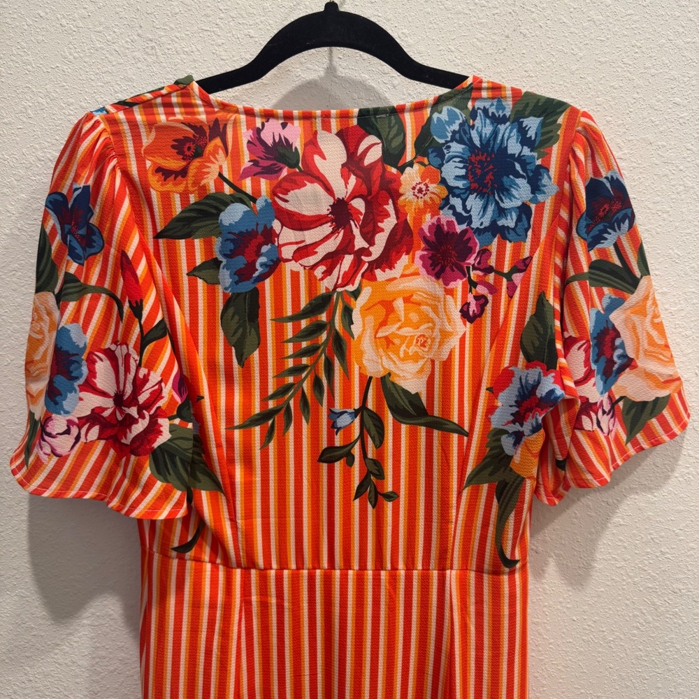 Lulu's Roam the Riviera Orange Multi Striped Button-Up Maxi Dress Size Small EUC - Picture 12 of 15